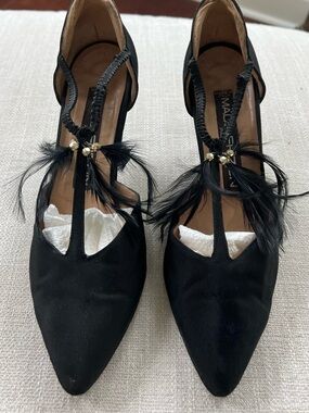 MAUD FRIZON Black Satin with Feathers Size 38